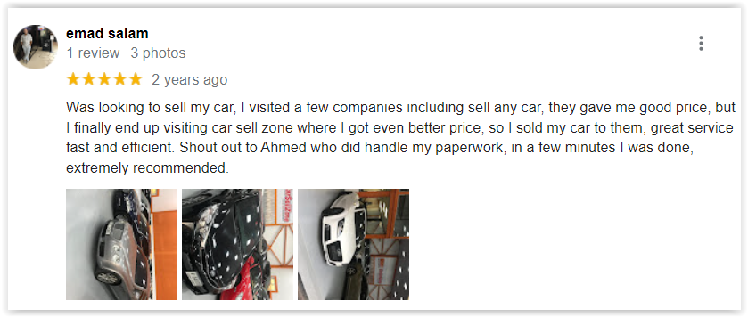 Emad Salam google review on carsellzone