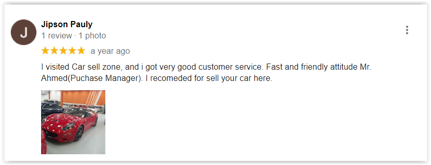 Jipson Pauly google review on carsellzone